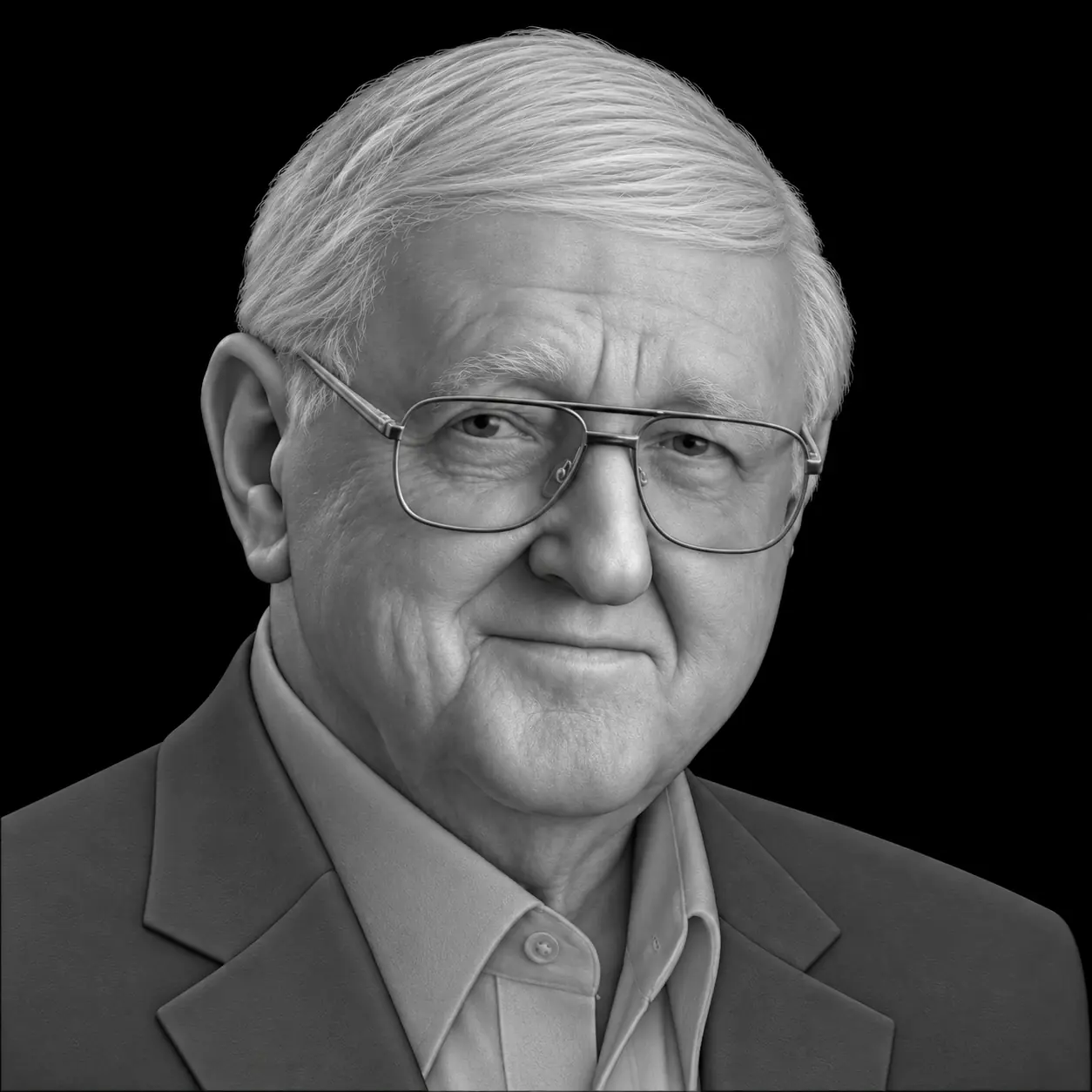 Grayscale portrait of Dan Jenkins generated from the original medal sketch
