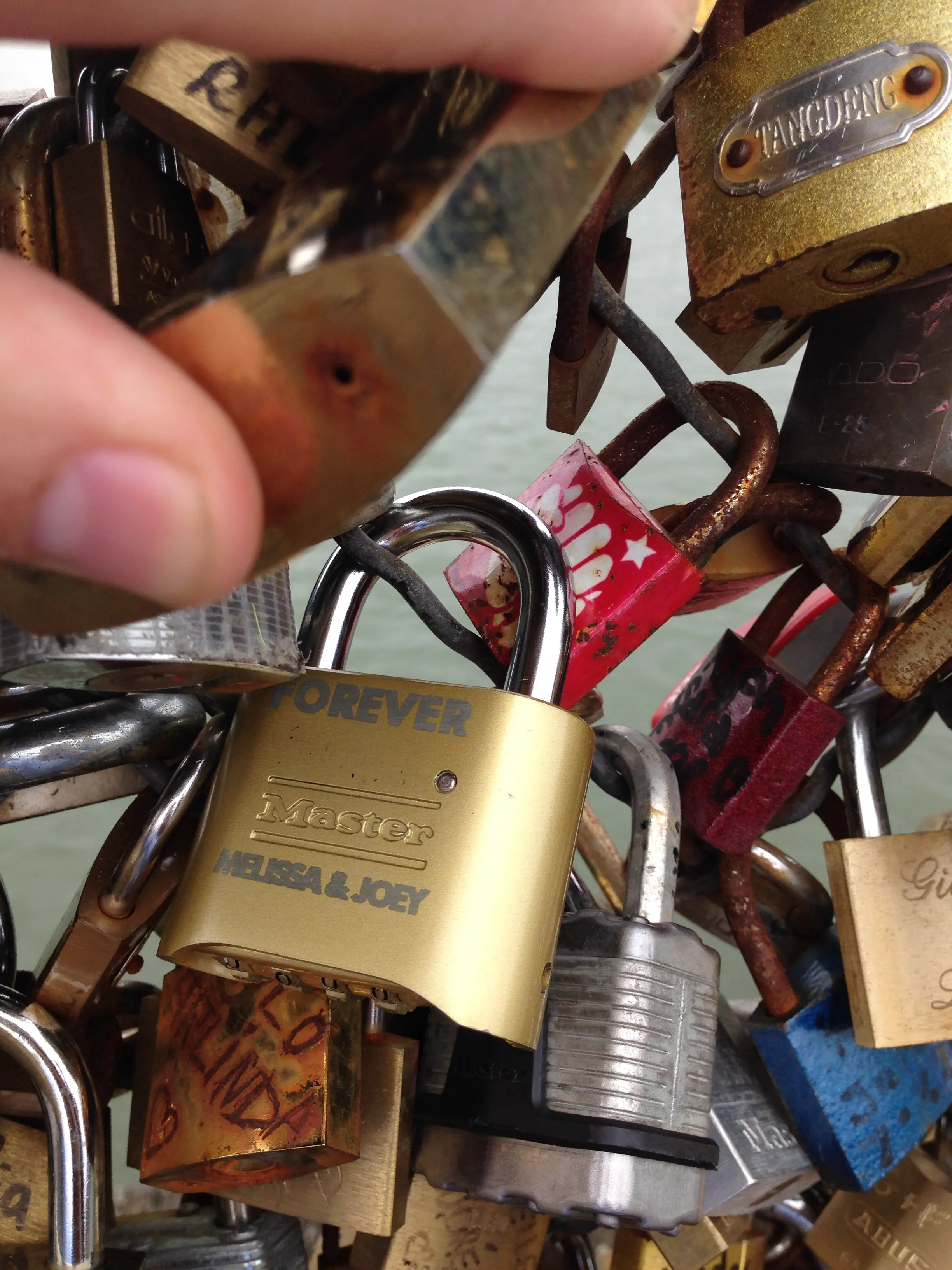 The lock attached to the Pont des Arts bridge