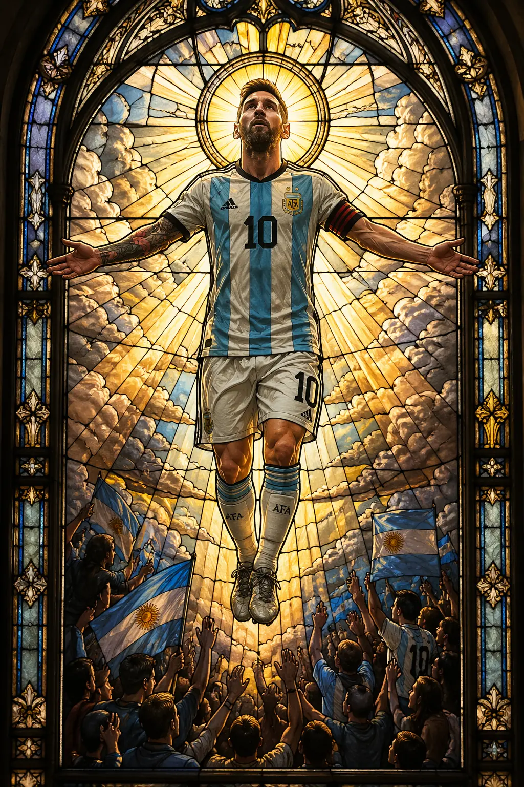 GPT Image 2 generated stained glass window of Lionel Messi