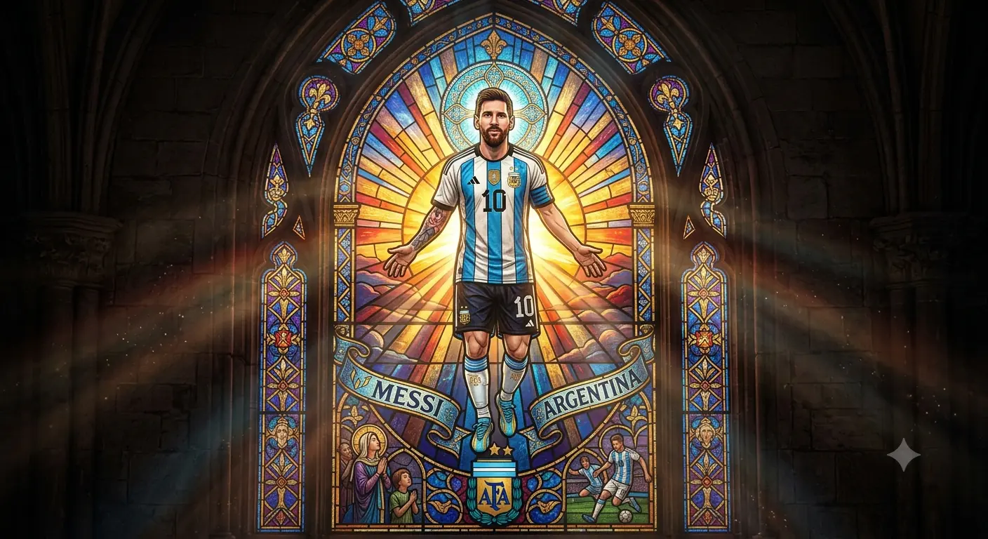 Lionel Messi as a stained glass figure — Nano Banana 3