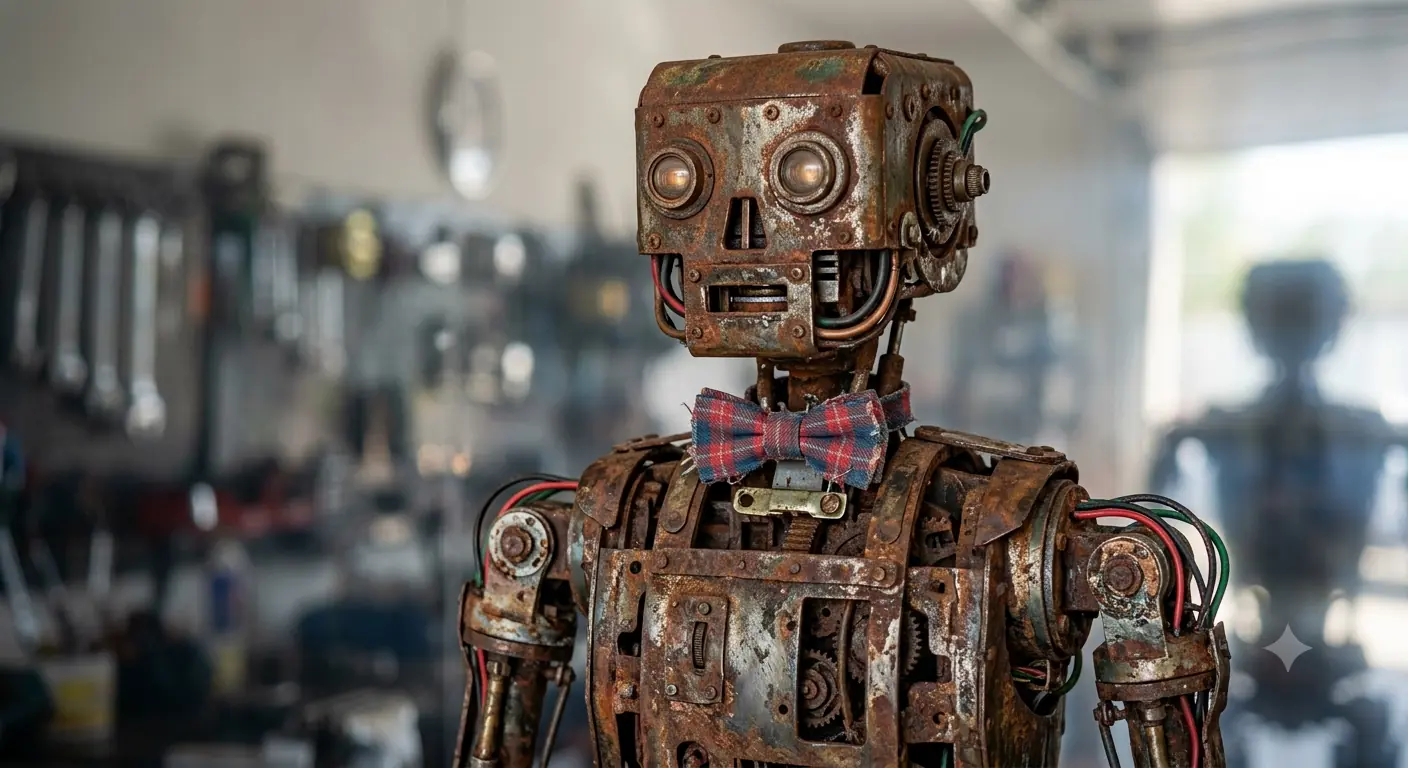 Rusty robot with bow tie — Nano Banana 3