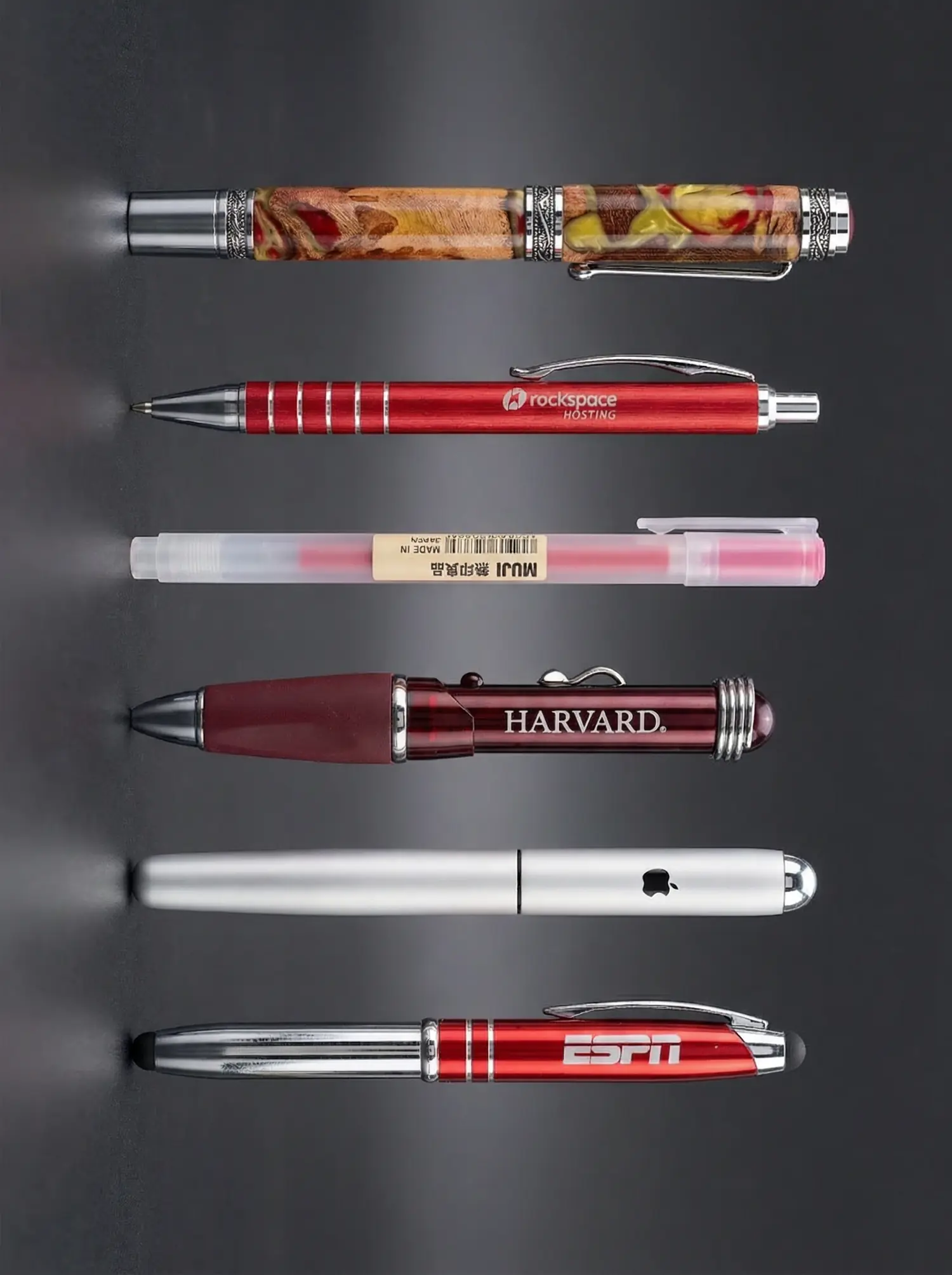 Six pens product shot alternate angle