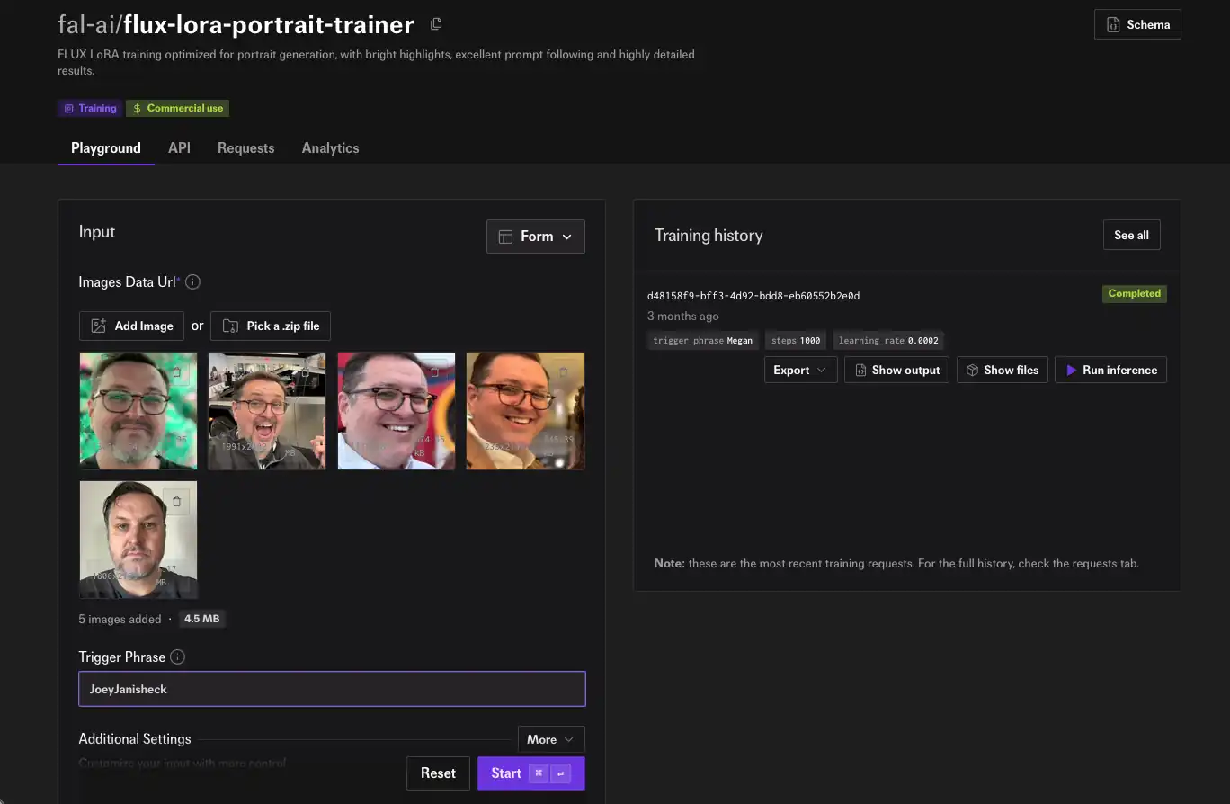 LORA training interface showing uploaded photos