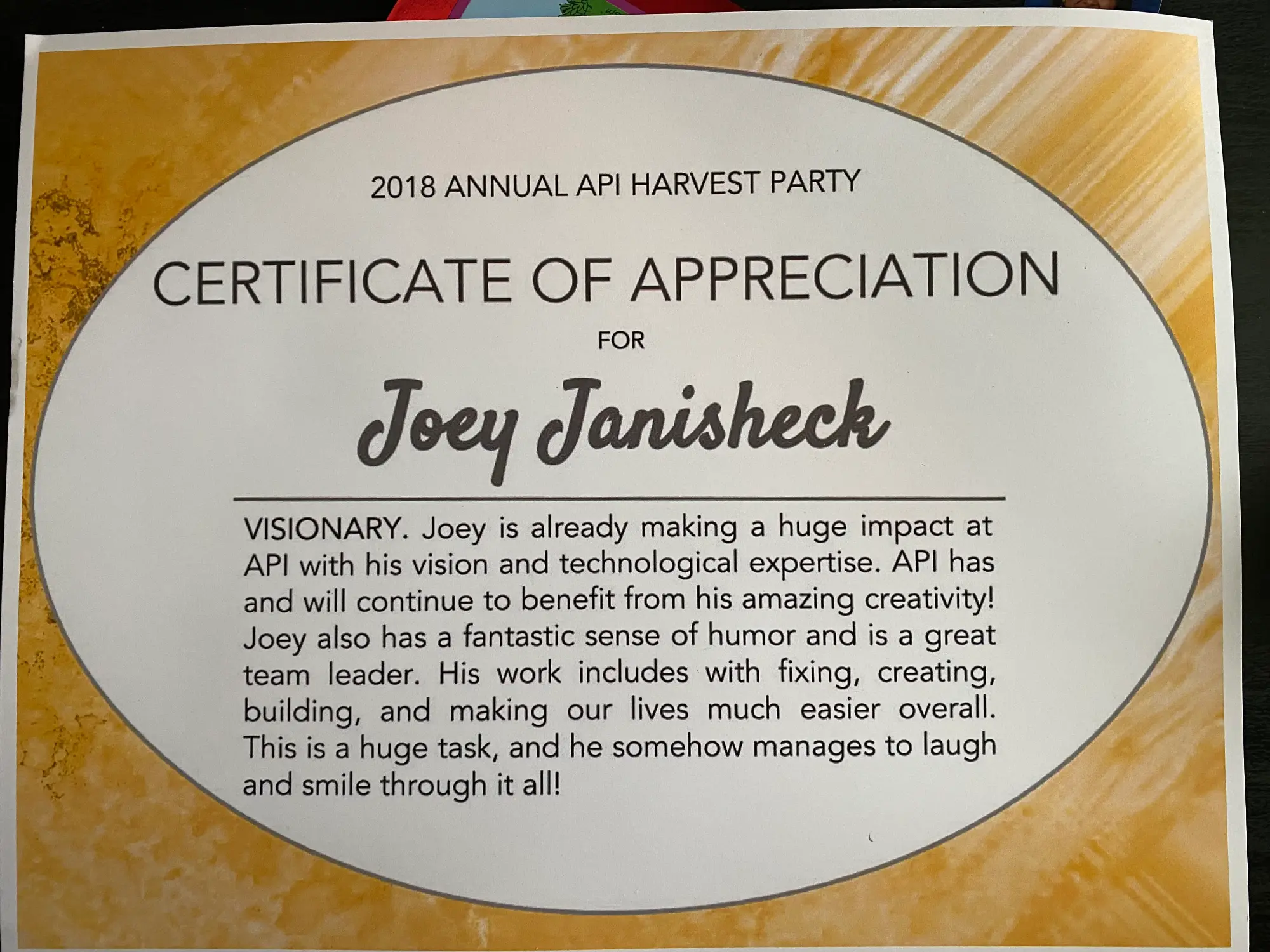 A Certificate of Appreciation