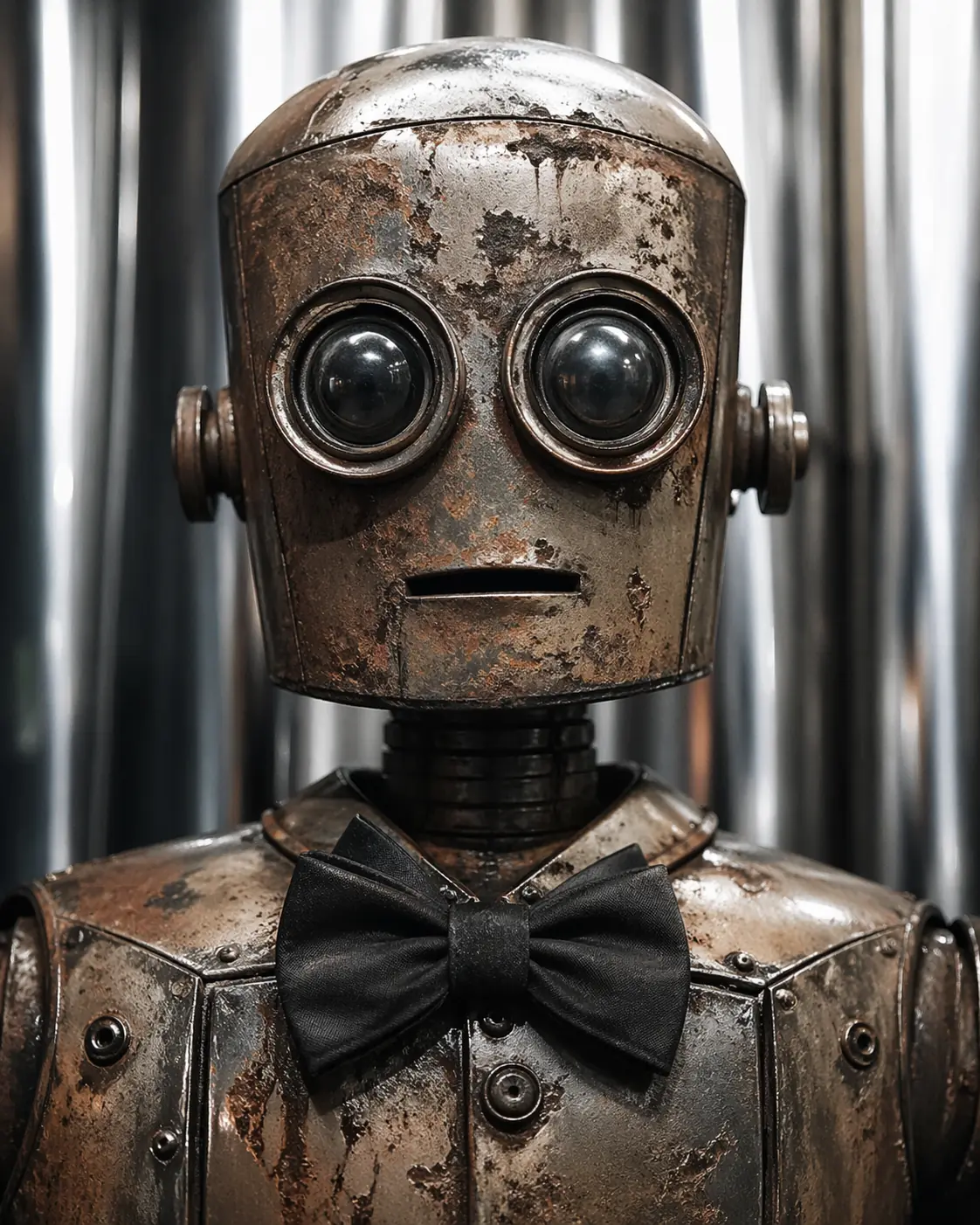 GPT Image 2 generated rusty robot with bow tie