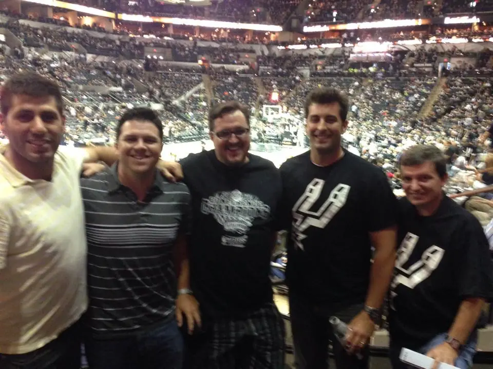 Me and a row of brilliant colleagues at the last NBA Finals game the Spurs played in San Antonio
