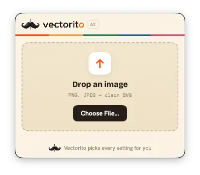Vectorito's empty-state popover reading Drop an image, PNG, JPEG to clean SVG